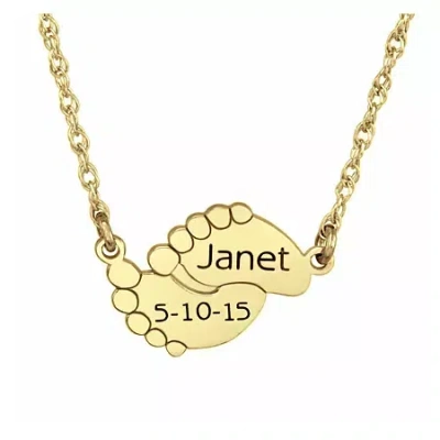 Fine Jewelry Personalized Name & Date Baby Feet Pendant Necklace In Yellow