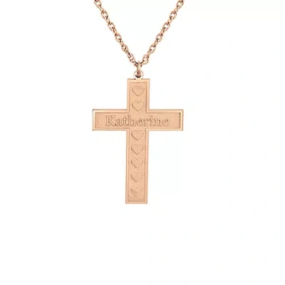 Fine Jewelry Personalized Womens 14k Gold Heart Cross Name Pendant Necklace In Pink