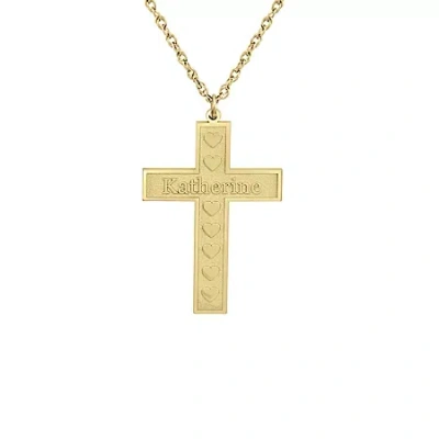 Fine Jewelry Personalized Womens 14k Gold Heart Cross Name Pendant Necklace In Yellow