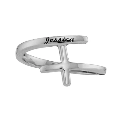 Fine Jewelry Personalized 10k White Gold Sideways Cross Name Ring In White