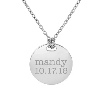 Fine Jewelry Personalized Sterling Silver 16mm Round Name & Date Pendant Necklace In White