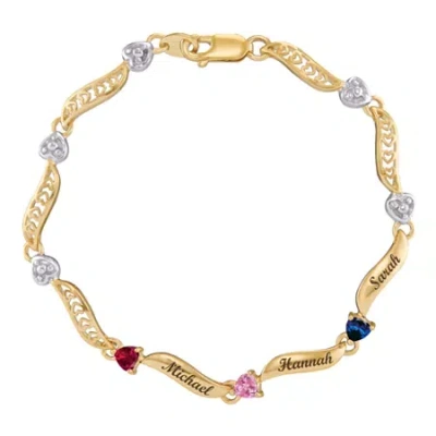 Fine Jewelry Personalized 14k Yellow Gold Family Birthstone Heart Bracelet In Yellow