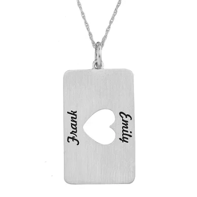 Fine Jewelry Personalized 10k White Gold Rectangular Cut-out Heart With Names Pendant Necklace In White