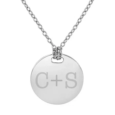 Fine Jewelry Personalized Sterling Silver 16mm Round Couple's Initial Pendant Necklace In White