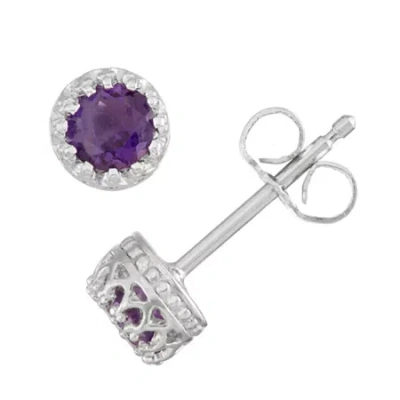 Fine Jewelry Children's Sterling Silver Genuine Amethyst Stud Earrings In Metallic