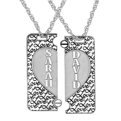 Fine Jewelry "love" Personalized Sterling Silver 2-pc. Couples Name Broken Heart Dog Tag Pendant Necklace Set In White