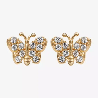 Fine Jewelry Cubic Zirconia 14k Gold 4.6mm Butterfly Stud Earrings In Transparent