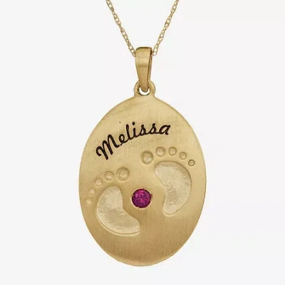 Fine Jewelry Personalized Simulated Birthstone Engraved Baby Feet Pendant Necklace In Yellow