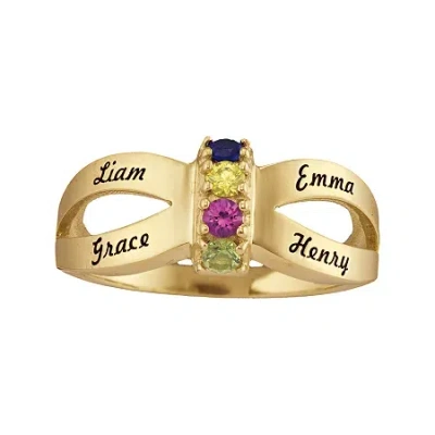 Fine Jewelry Personalized Engraved Simulated Birthstone Split Shank Ring In Yellow
