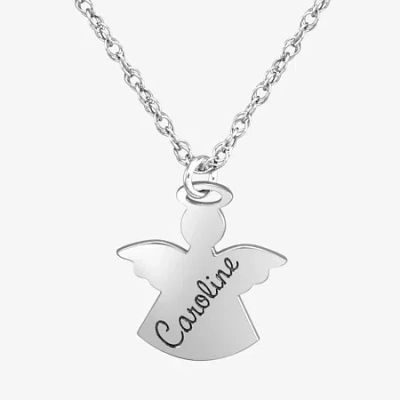 Fine Jewelry Personalized Womens Sterling Silver Angel Name Pendant Necklace In White