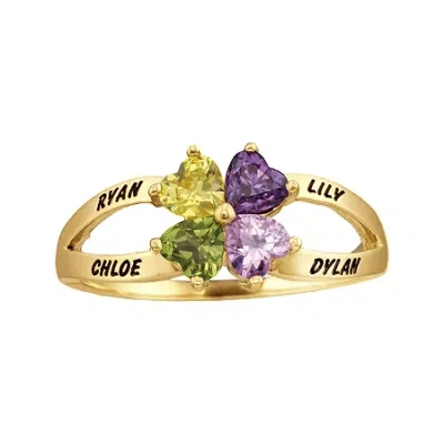 Fine Jewelry Personalized Engraved Simulated Birthstone Hearts Ring In Yellow