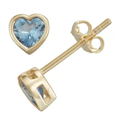 Fine Jewelry Children's Blue Cubic Zirconia 14k Gold Over Silver 10.5mm Heart Stud Earrings In Transparent