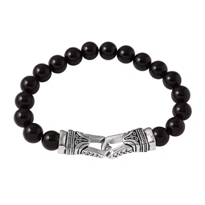 Fine Jewelry Mens Black Agate Bead And Stainless Steel Bracelet In Multi