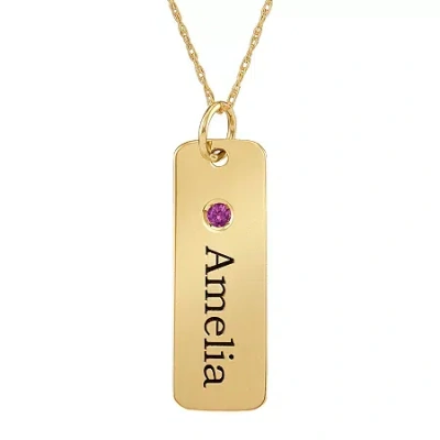 Fine Jewelry Personalized Simulated Birthstone Rectangle Name Pendant Necklace In Yellow