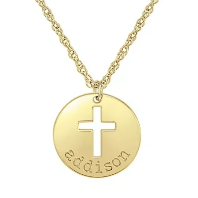 Fine Jewelry Personalized Womens 24k Gold Over Silver Cross Name Pendant Necklace In Yellow