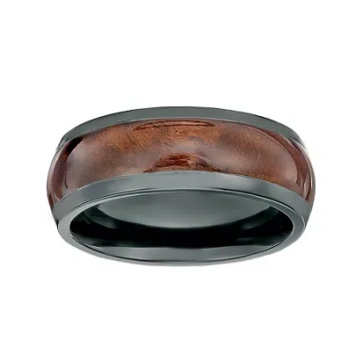 Fine Jewelry Mens Black Zirconium Band Ring With Wood Inlay In Black