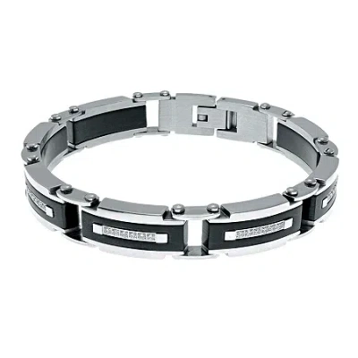 Fine Jewelry Mens Cubic Zirconia Two-tone Stainless Steel Chain Bracelet In Multi