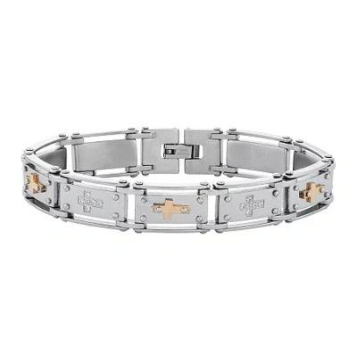 Fine Jewelry Mens Cubic Zirconia Stainless Steel Cross Chain Bracelet In Transparent
