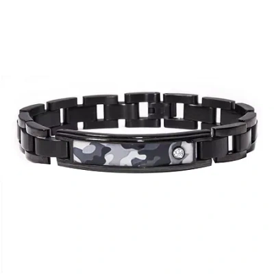 Fine Jewelry Mens Diamond-accent Stainless Steel Camouflage Id Bracelet In Multi