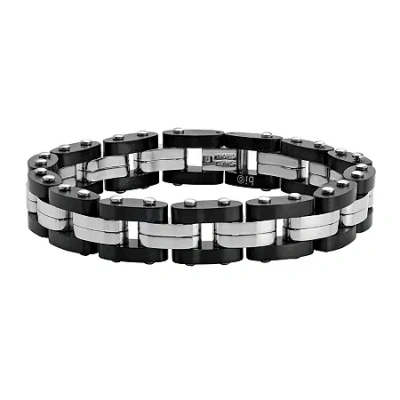 Fine Jewelry Mens Stainless Steel & Black Ip Link Bracelet In White