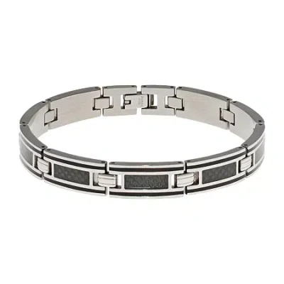 Fine Jewelry Mens Stainless Steel And Carbon Fiber Chain Bracelet In White