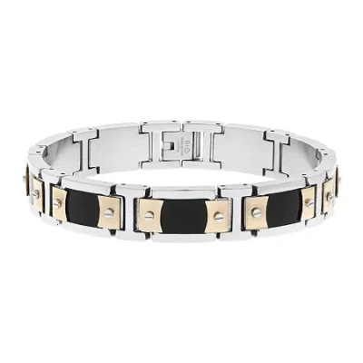Fine Jewelry Mens Stainless Steel & Rose-tone Ip Link Bracelet In Multi