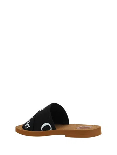 Chloé Women Woody Linen Flat Sandals In Black