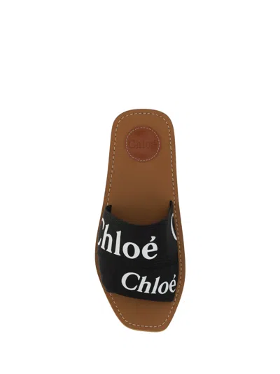 Chloé Women Woody Linen Flat Sandals In Black