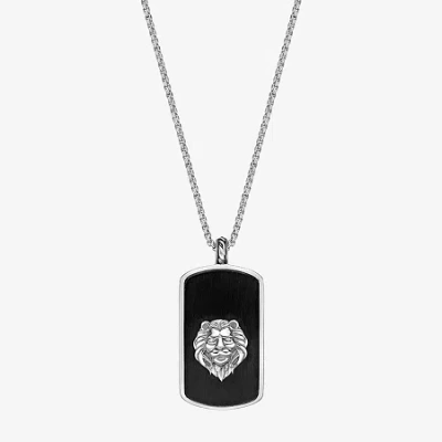 Fine Jewelry Lion Mens White Cubic Zirconia Stainless Steel Dog Tag 24 Inch Pendant Necklace In Transparent