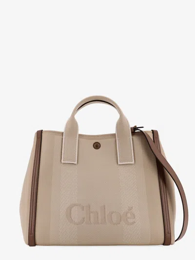 Chloé Striped Jacquard Fabric Carry Crossbody Bag With Oversized Logo On The Front In Brown