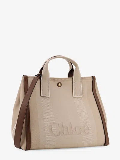 Chloé Striped Jacquard Fabric Carry Crossbody Bag With Oversized Logo On The Front In Brown
