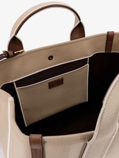 Chloé Striped Jacquard Fabric Carry Crossbody Bag With Oversized Logo On The Front In Brown