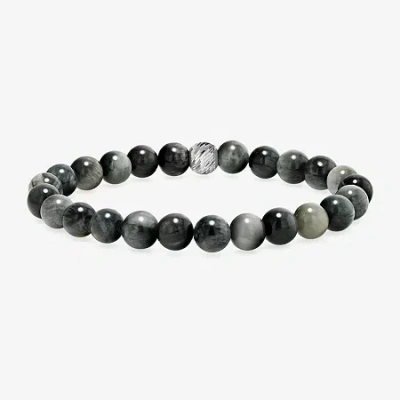 Fine Jewelry Mens Gray Agate Sterling Silver Beaded Bracelet In Transparent