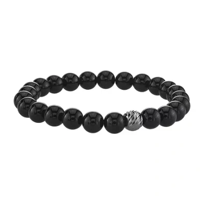 Fine Jewelry Mens Black Agate Sterling Silver Beaded Bracelet In Transparent