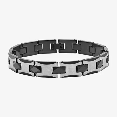 Fine Jewelry Mens 8 1/2 Inch Stainless Steel & Black Tungsten Link Bracelet In Transparent
