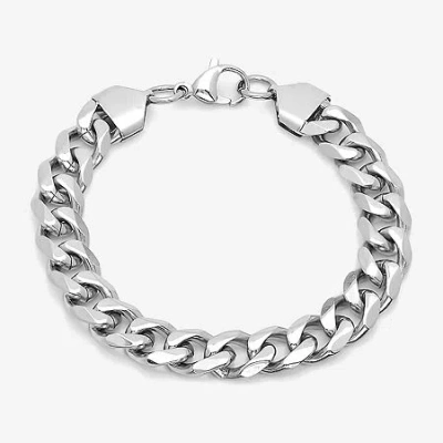 Fine Jewelry Steeltime Mens Stainless Steel Solid Hypoallergenic 8 1/2 Inch Link Bracelet In Transparent