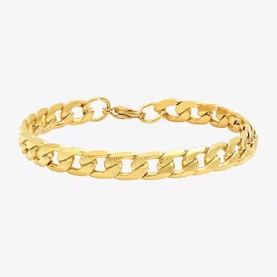 Fine Jewelry Steeltime Mens 18k Gold Over Stainless Steel Solid Hypoallergenic 8 1/2 Inch Link Bracelet In Transparent