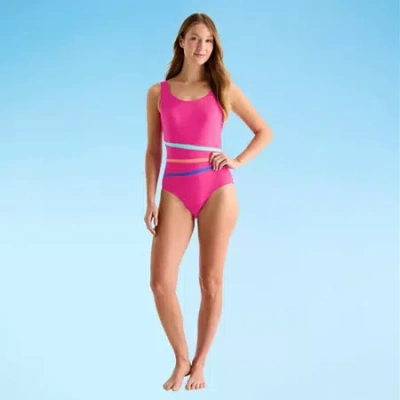 Sonnet Shores Womens Striped One Piece Swimsuit In Pink