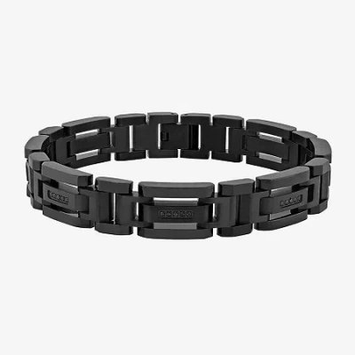 Fine Jewelry Stainless Steel 1/7 Ct. T.w. Natural White Diamond 8 1/2 Inch Solid Link Chain Bracelet In Black