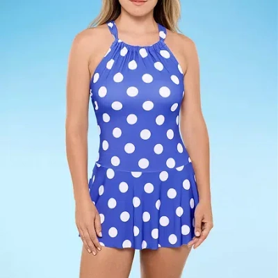 Liz Claiborne Womens Dots Swim Dress In Blue