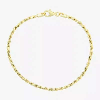 Fine Jewelry Made In Italy Womens 14k Gold Over Silver 7.25 Inch Solid Rope Chain Bracelet In Transparent