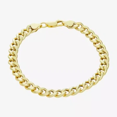 Fine Jewelry Made In Italy Mens 14k Gold Over Silver 8 Inch Hollow Cuban Chain Bracelet In Transparent