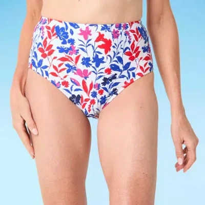 Liz Claiborne Comfort Waistband Floral Brief Bikini Swimsuit Bottom In Blue