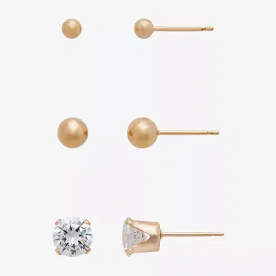 Fine Jewelry Gold Theory Womens Cubic Zirconia Round 3 Pair Earring Set In Transparent