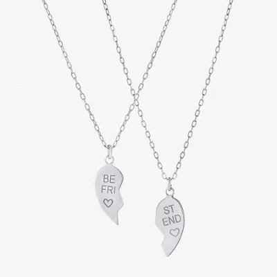 Fine Jewelry 2 Piece Sterling Silver Best Friend Heart Pendant Necklace In Transparent