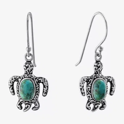 Fine Jewelry Womens Enhanced Blue Turquoise Sterling Silver Drop Earrings In Transparent