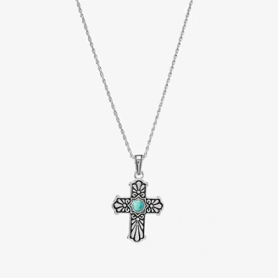 Fine Jewelry Womens Enhanced Blue Turquoise Sterling Silver Cross 18 Inch Pendant Necklace In Transparent