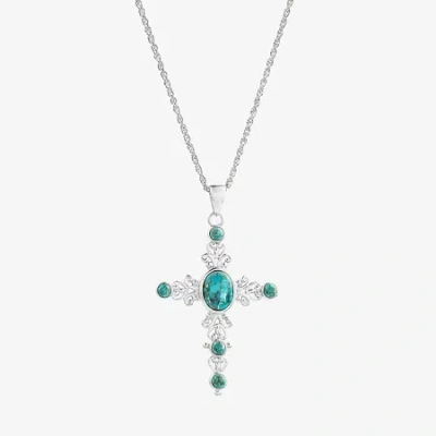 Fine Jewelry Womens Blue Turquoise Sterling Silver Cross 18 Inch Pendant Necklace In Transparent
