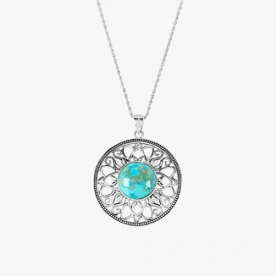 Fine Jewelry Womens Enhanced Blue Turquoise Sterling Silver Round 18 Inch Pendant Necklace In Blue