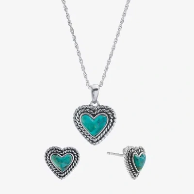 Fine Jewelry Womens Enhanced Blue Turquoise Sterling Silver Heart 2-pc. Jewelry Set In Transparent